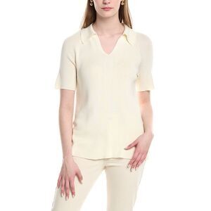 Lafayette 148 New York Womens Split Neck Polo Sweater, Beige